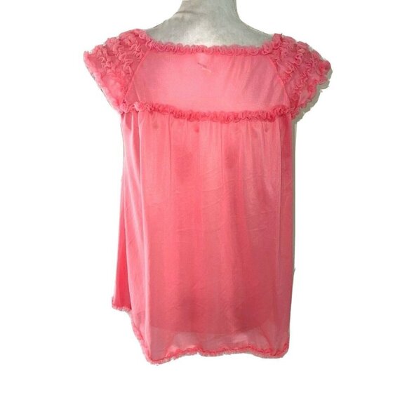 Layered Nightie Top Womens Size Small S Vintage Pure Nylon Ruffle Applique Pink - Picture 2 of 10
